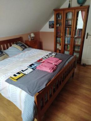 Chambre rouge dans maison avec parking